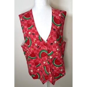Vintage Handmade Watermelon Vest Women Medium Homemade Grannycore Novelty Cotton